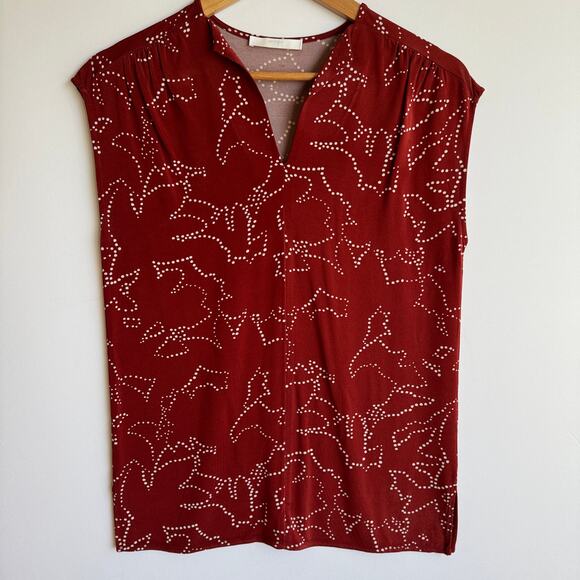 BOSS by Hugo Boss Esoa V Neck Top Dot Blouse Extra Small Red Career Professional - Picture 1 of 15